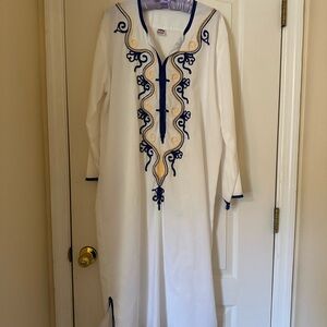 White Kaftan with Blue and Gold Embroidery